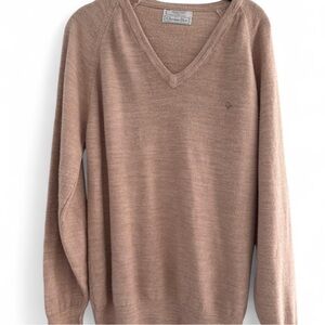 Vintage Oversized Tan V-Neck Sweater